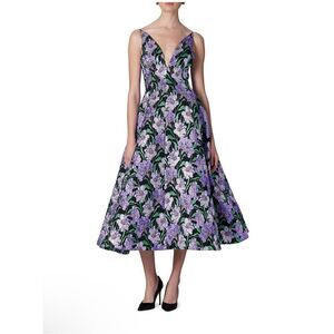 Carolina Herrera Metallic Floral Jacquard A-Line Dress size 6